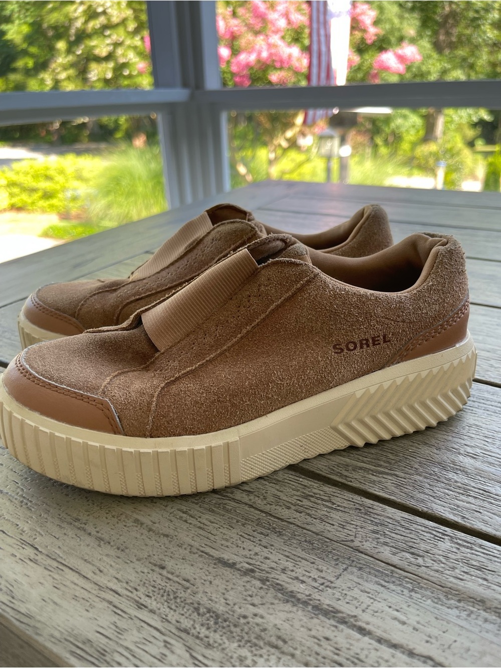 Sorel Womens Ona Ave Tawny Bluff Suede Slip-On Platform Sneakers Size 7